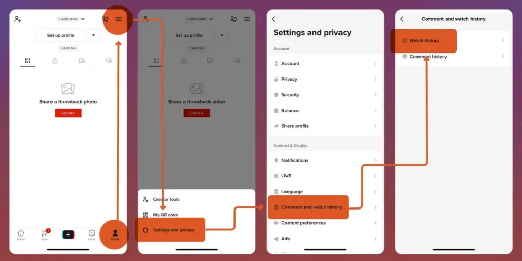 TIK TOK watch history screen